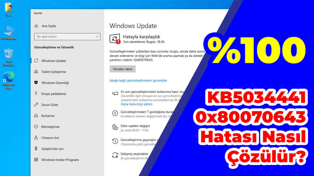 KB5034441 Güncellemesi sırasında 0x80070643 hatasının çözümü